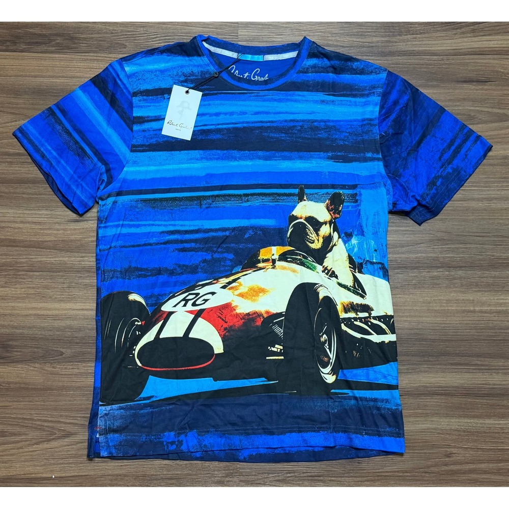 Robert Graham Cruisin Graham Mens T-Shirt Cobalt Blue Race Car Dog Sz M